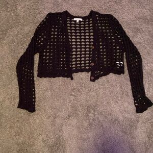 Black fishnet kitted crop cardigan